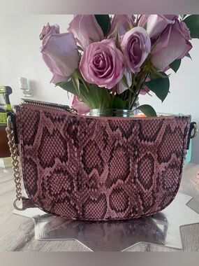 INC International Concepts Pink Snakeskin Shoulder Bag with Gold Chain